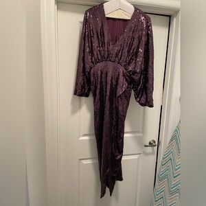 Purple Sequin Long Sleeve Dress